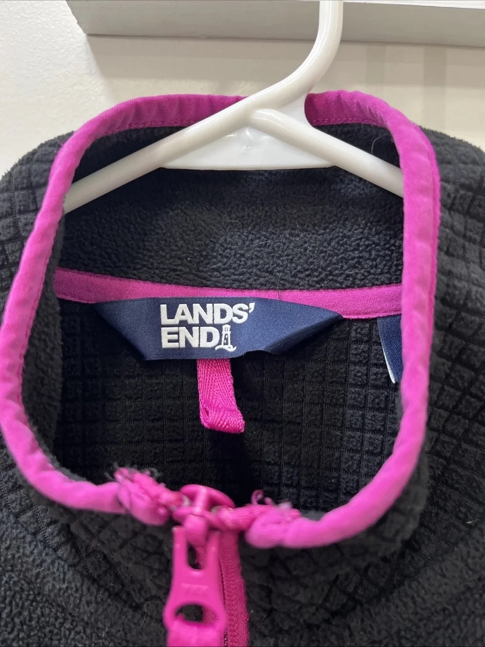 Lands' End Black Fleece Jacket with Pink Trim